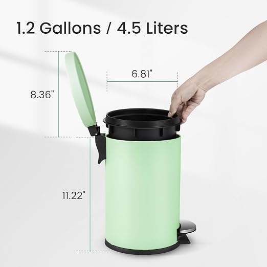Cesun 1.2 Gallons Small Green Trash Can, Bathroom Garbage Can with Lid and Foot Pedal, Mini Round Wastebasket for Bathroom, Bedroom, Office, 4.5 Liters / 1.2 Gallons, Green - Image 6