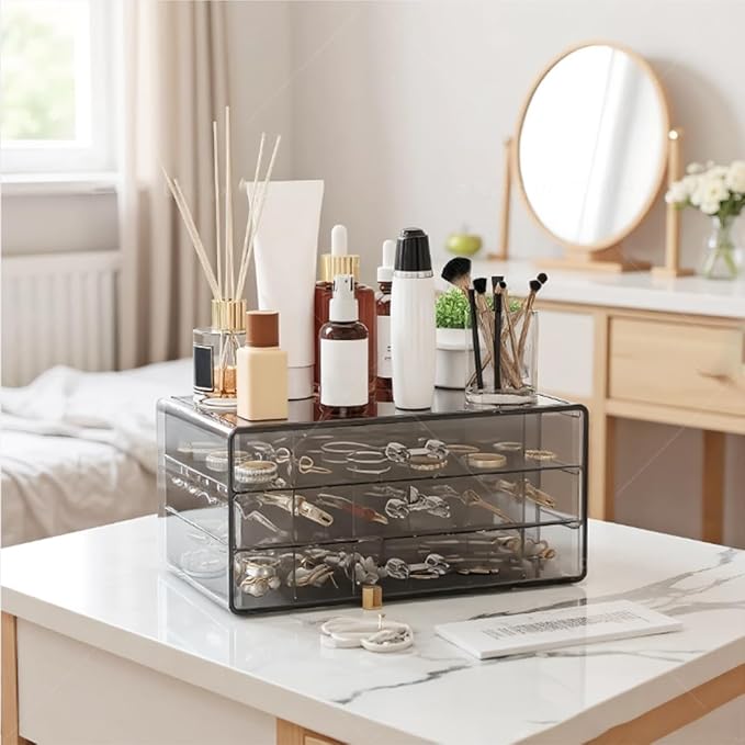 Earring Storage Box Organizer 3 Drawers Acrylic Jewelry Storage Box Holder Transparent Jewelry Display Stand with 72 Cells Gift for Women Girls - Image 2