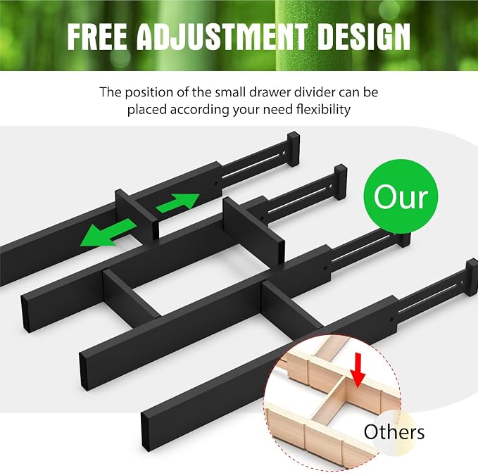 ANTOWIN Bamboo Drawer Dividers Organizers, Expandable Drawer Separators Splitter,17-22 inches Long Adjustable Spring-loaded Organizer for Large Utensil, Clothes, Tools Drawers (Black) - Image 4