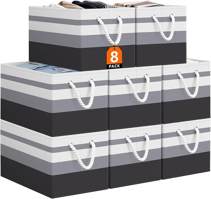 StorageTastic Storage Bin,Collapsible Storage Basket For Organizing,Large Storage Boxes With Rope Handles,Storage Containers,Gradient Grey,8 Pack by StorageTastic