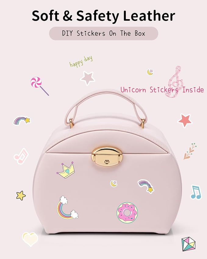 VLANDO Kids Musical Jewelry Box for Girls with Drawer, Music Box with Ballerina and Stickers for Birthday Bedroom Decor, Gifts for Girls Kids Christmas Thanksgiving Gifts 2024 - Light Pink - Image 7