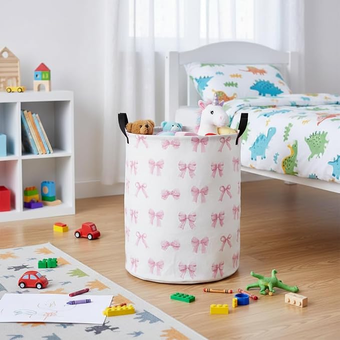 Baby Laundry Hamper kids laundry Basket Waterproof Laundry Bag for Bedroom Toy Clothes Organizer Room Décor(Bowknot) - Image 3
