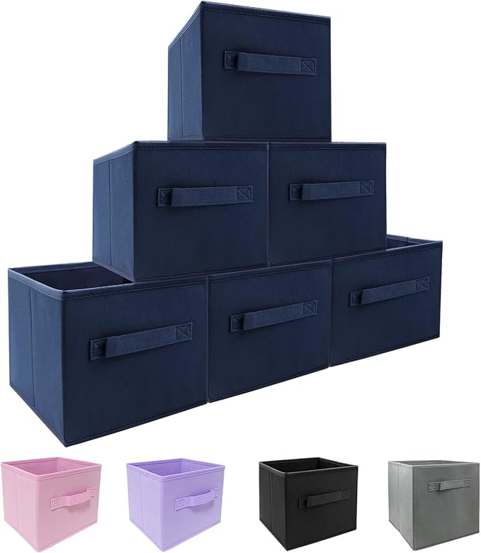 EBIGIC Small Storage Bins,Collapsible Fabric Storage Organizer 9.0"x7.5"x7.5" 6 Pack,Mini Storage Box,fit for closet, living room, bookshelf, Kids clothes and toys storage and organization Blue… by EBIGIC