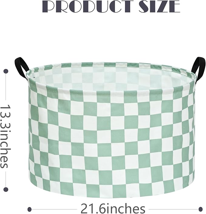 MAIZMZ Sage Checkered Storage Basket Extra Large 80L Kids Hamper Baby Laundry Basket Waterproof Toys Car Organizer Collapsible Canvas for Home/Dorm/Pet/Office/Closet/Shelf/Gift Baskets - Image 2