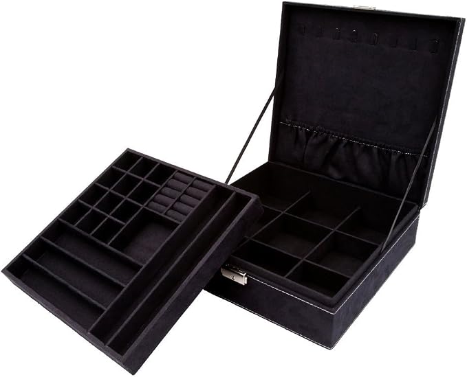 Two-Layer Jewelry Box Organizer Display Storage case with Lock (Black) by KLOUDCity