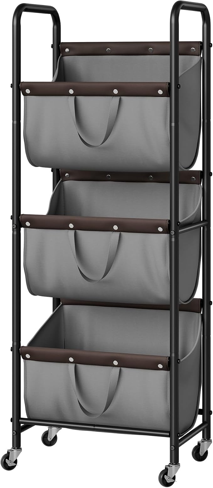 GRANNY SAYS 3 Tier Laundry Sorter, Laundry Hamper with Wheels, Laundry Room Organization and Storage, 3 Section Rolling Laundry Cart for Dorm, Bathroom, Bedroom, Closet, Grey by GRANNYSAYS