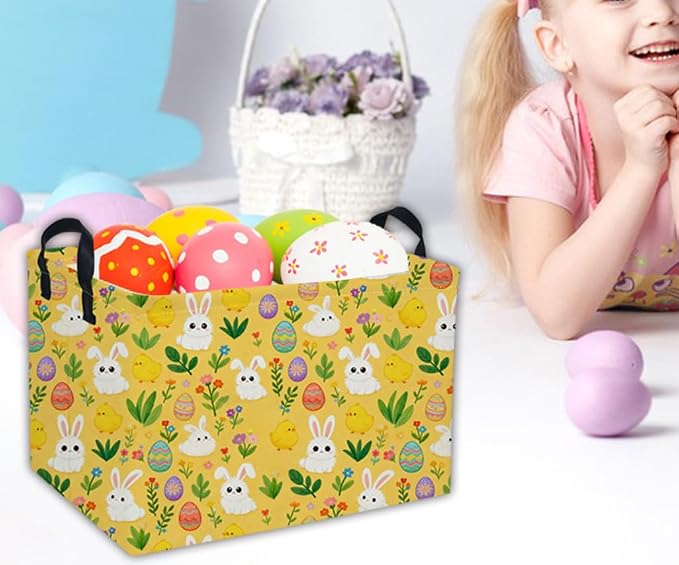 Easter Basket for Kids Gift Bunny Easter Basket Empty Baby Basket for Boys and Girls Cute Storage Basket Organizer Bin Box.(yellow eggs) - Image 5