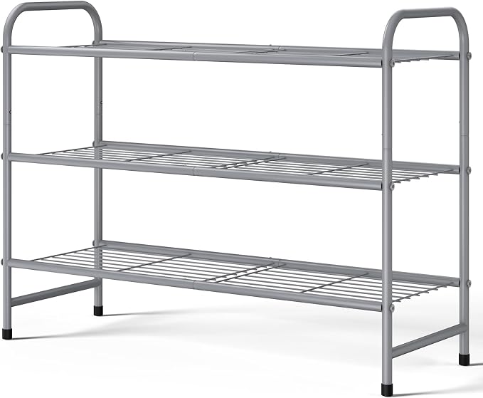 Kitsure Shoe Rack - Stainless Steel Shoe Organizer, Sturdy Shoe Rack for Closet and Front Door Entrance, Free Standing Shoe Shelf, Closet Organizers and Storage, 25.6" Wide - 3 Tier, Grey by Kitsure