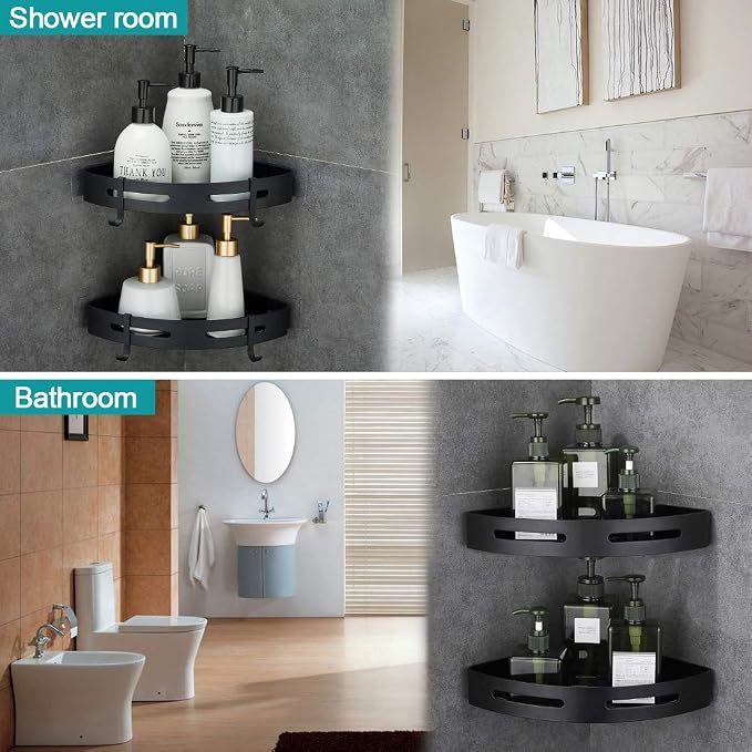 Hoomtaook Adhesive Corner Shelf Bathroom Shower Caddy Organizer for Kitchen Toilet No Drilling 2-Tier Bathroom Corner Shelves Shower Caddies - Image 3