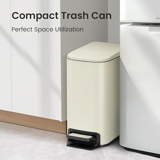 Cesun Small Bathroom Trash Can with Lid Soft Close, Step Pedal, 6 Liter / 1.6 Gallon Stainless Steel Garbage Can with Removable Inner Bucket, Anti-Fingerprint Finish (Creamy White) - Image 3
