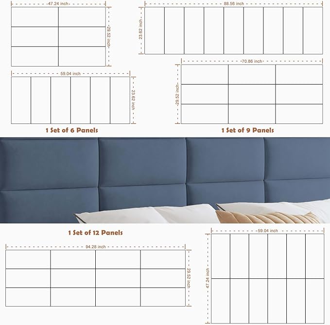 IFNOW Wall Mounted Upholstered Headboard King, 3D Peel and Stick Soundproof Panels, Reusable and Removable Padded Leather Bed Headboard, 12 Panels 9.84" x 23.62", Navy Blue