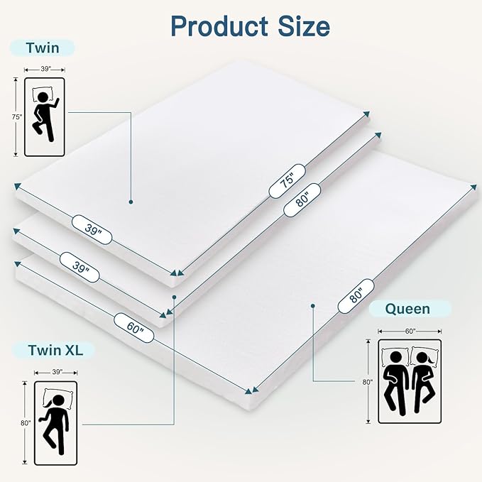 Airensky 4 Inch Memory Foam Mattress Topper twin xl College Dorm, Cooling Gel Infused High Density with Removable Skin-Friendly Cover, Pressure Relief Back Pain, CertiPUR-US Certified, Twin XL 39"x80"