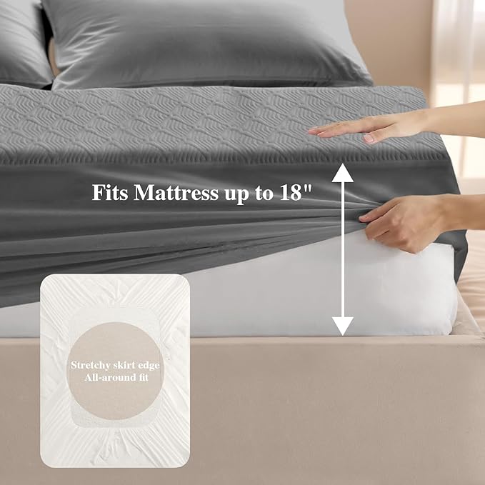 Full Size Mattress Protector, Waterproof Mattress Pad Washable Rayon Mattress Cover Breathable Noiseless Bed Protector 3D Patterns 5" - 21'' Elastic Fitted Deep Pocket(Dark Grey)