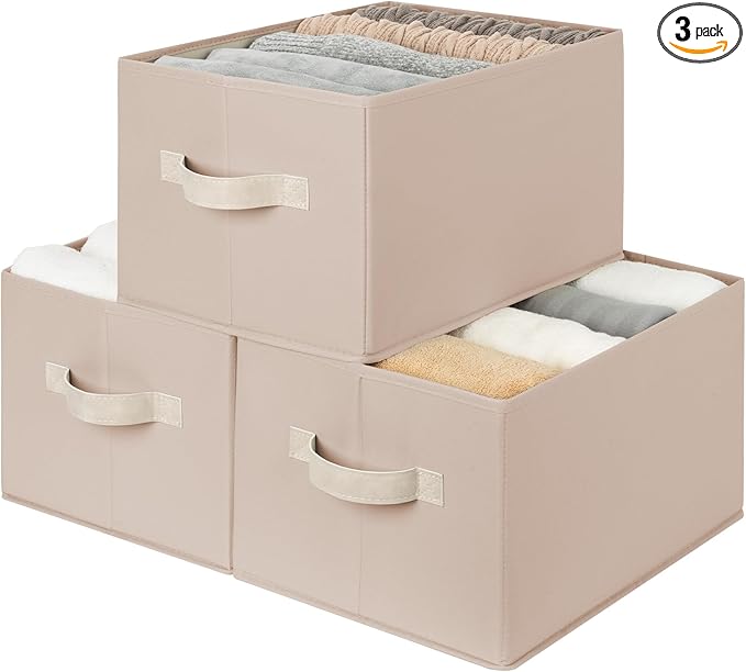 StorageWorks Storage Baskets for Shelves, Closet Organization and Storage Bins, Fabric Organizer Baskets for Clothes, Light Brown, 3-Pack, Extra Large by StorageWorks