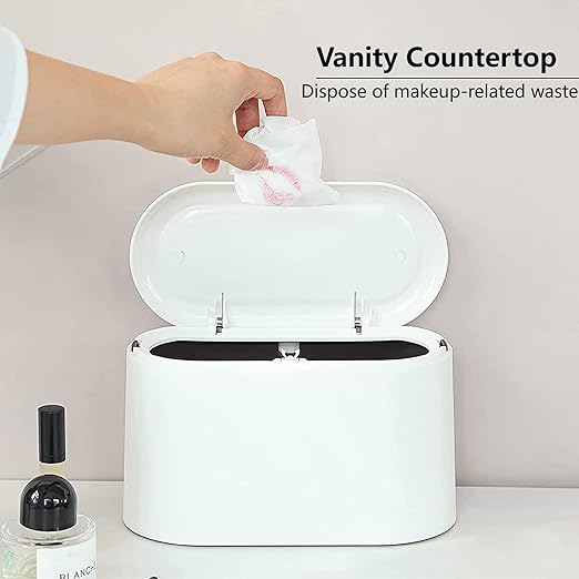 SUBEKYU Mini Trash Can with Lid,Small Desk Trash Can,Countertop Mini Garbage Cans,Tiny Waste Basket,White,with 3 roll Bags - Image 4