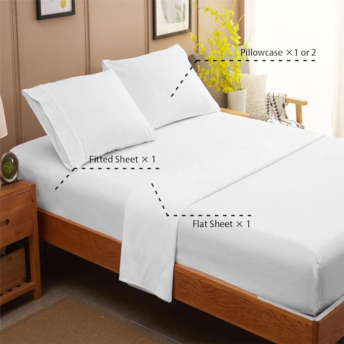SONORO KATE Bed Sheet Set Super Soft Microfiber 1800 Thread Count Luxury Egyptian Sheets 18-Inch Deep Pocket Wrinkle and Hypoallergenic-4 Piece(California King White)