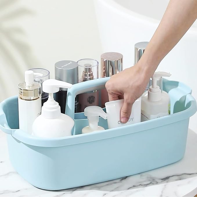 Large Cleaning Supplies Caddy Portable Shower Basket Supply Organizer with Handle Plastic Bucket Tool Storage for Bathroom, Bedroom, Kitchen, College Dorm, Garden, Blue - Image 7