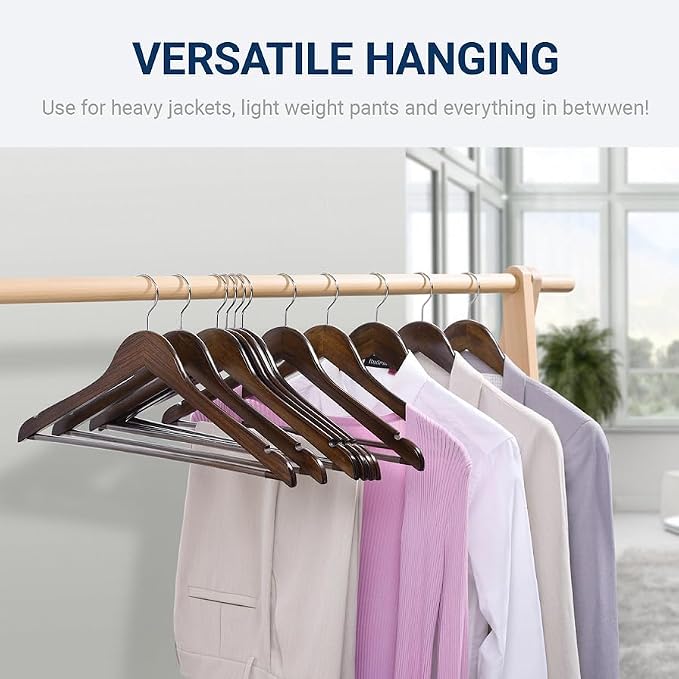 Amber Home 20 Pack Walnut Wooden Coat Hangers, Vintage Wood Suit Hangers with Non-Slip Pant Bar, Clothes Hangers for Closet Organization, Shirts, Jackets, Dresses, and Pants (Retro, 20) - Image 5