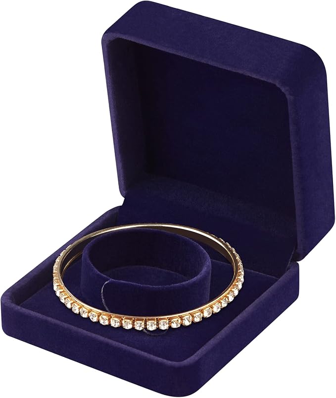 LETURE 4 Pieces Classic Velvet Bracelet Bangle Pendant Necklace Gift Box, Travel Jewelry Box Display Storage Case for Gift, Wedding, Engagement, Proposal, Birthday (4PCS Bracelet-BLUE) - Image 5