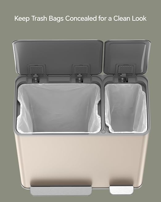 Lovewind Dual Trash and Recycling Bins for Kitchen, 13+6 Gallon Stainless Steel Garbage and Recycle Bin Combo for Large Families, Dual Trash Can with Soft Close Lid & Magnetic Stickers, Apricot - Image 7