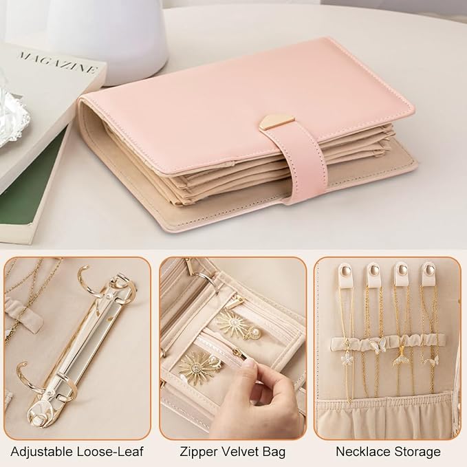 Travel Jewelry Organizer - Waterproof Leather Portable Jewelry Case for Women with Transparent PVC & Suede Lining, Compact Jewelry Storage for Earrings Necklaces Rings - Image 4