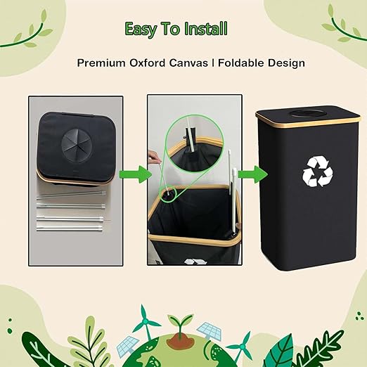 Recycling Bin for Kitchen Indoor Home, Large 100L/ 26 Gallon Recycle Bin with Lid Removeable Reusable Inner Bag Bottle Can Glass Waste Plastice Stickers (Green, 26 Gallon) - Image 2