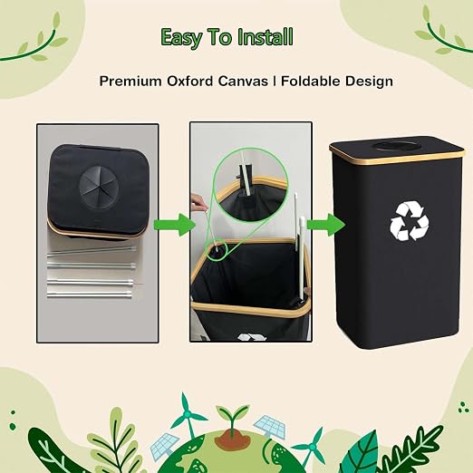 Recycling Bin for Kitchen Indoor Home, Large 100L/ 26 Gallon Recycle Bin with Lid Removeable Reusable Inner Bag Bottle Can Glass Waste Plastice Stickers (Blue, 26 Gallon) - Image 2
