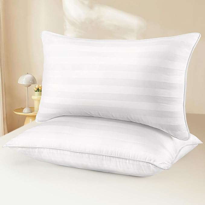 Standard Size Bed Pillows Set of 2 - Premium Breathable Down Alternative Pillows for Side, Back, and Stomach Sleepers Hotel Quality Fluffy Soft Microfiber Fill Cooling Skin-Friendly