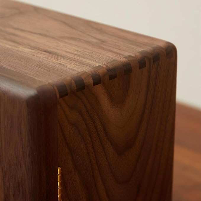 Solid Black Walnut Wood Jewelry Box for Women & Men, Large Velvet Lined Wooden Jewelry Organizer with 5 Drawers, Hand Carved Ginkgo Leaf Handles, Double Door Wardrobe Design - Image 8