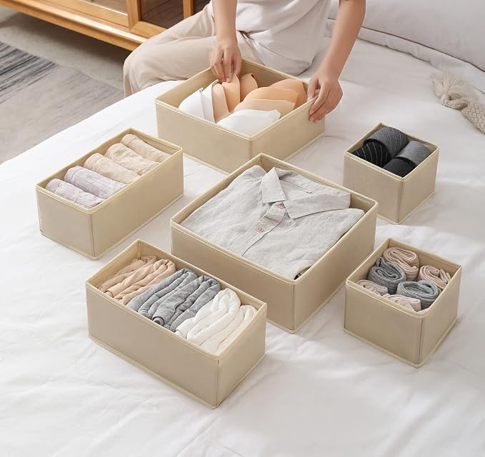Fordonral 12 Pack Drawer Organizer Clothes, Foldable Fabric Dresser Organizer Closet Organizers and Storage Box for Underwear,Folded Clothes,Baby Clothing,Socks,Bra,Towels,Ties(12 Pack,Beige) - Image 5