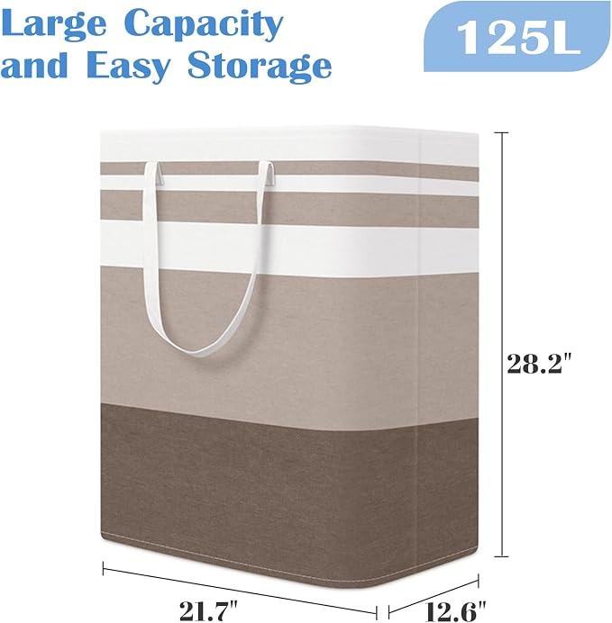 BlissTotes 3-Pack Laundry Basket, Freestanding＆Waterproof Laundry Hamper, Collapsible Tall Clothes Hamper with Easy Carry Handles for Clothes, Towels in the Family and Dorm,Gradient Khaki,125L - Image 2