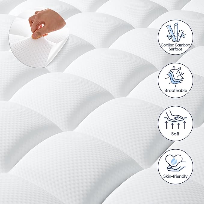 ELEMUSE 3 Inch Full Size Dual Layer Memory Foam Mattress Topper, 2 Inch Premium Cooling Gel Memory Foam, 1 Inch Soft Pressure Relief Pillowtop Mattress Pad, CertiPUR‑US Certified, Sleep Upgrade