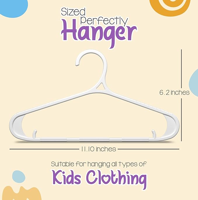 Utopia Home Kids Hangers 20 Pack - 11 Inch Plastic Baby Hangers for Closet - Childrens Hanger for Clothes & Infant Hanger for Closet - Non-Slip Shoulder Grooves, Strap Hooks & Pants Bar (White) - Image 2