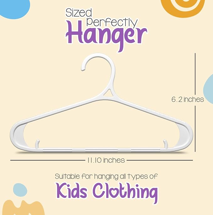 Utopia Home Kids Hangers 60 Pack - 11 Inch Plastic Baby Hangers for Closet - Childrens Hanger for Clothes & Infant Hanger for Closet - Non-Slip Shoulder Grooves, Strap Hooks & Pants Bar (White) - Image 2