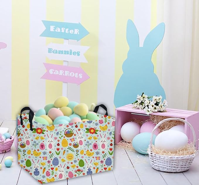 Easter Basket for Kids Gift Bunny Baskets Empty Baby Basket for Boys and Girls Rectangular Toy Storage Bins Organizer Bin Box Cute Egg Room Decor for Home(Bule Easter) - Image 5