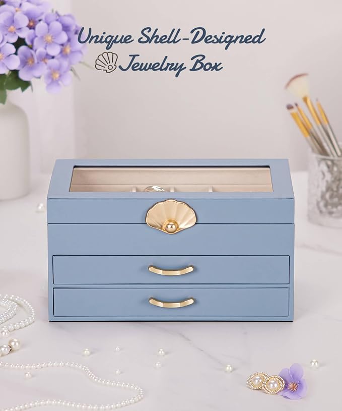 Enthralite Jewelry Box with 2 Drawers: Jewelry Display Organizer for Earrings Necklaces - Gifts for Girls Women (Grey Blue) - Image 6