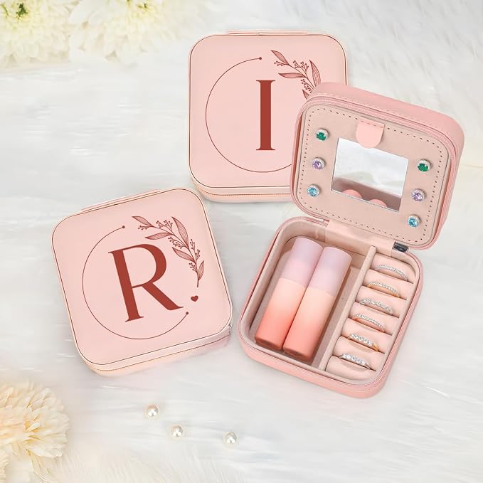 SANDJEST Personalized Jewelry Box, Pink Small Travel Jewelry Box with Initial R, Monogrammed Jewelry Case Organizer for Girls Women Teen, Mini Travel Essentials Gifts for Christmas Birthday - Image 7