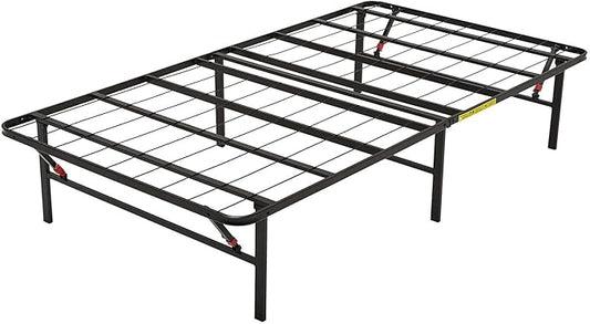 Amazon Basics Foldable Metal Platform Bed Frame with Storage, Sturdy Steel Support, No Box Spring Needed, 14-inch High, Tool-Free Setup, Twin Size, Black