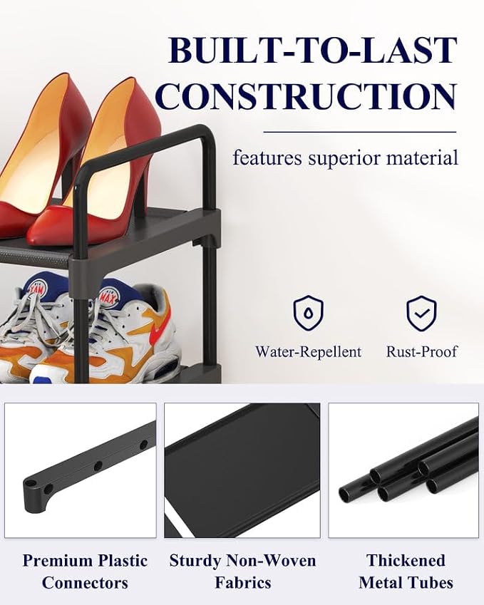 Kitsure Shoe Rack for Closet, Sturdy Shoe Storage for Entryway, Space-Saving Shoe Rack Small and Shoe Shelf, 27.6" Wide, Black - Image 5