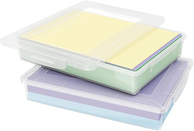 Lifewit 2 Pack Paper Organizer Storage, 32 x 23 cm/12x9 Multi-Purpose Plastic File Box with Latching Lids, Containers for A4, 8.5" x 11" Letter, Scrapbook, Document, Magazine, Art Supplies, Clear by Lifewit