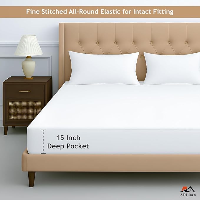 ARlinen 1 PC Cot Size Mattress Protector Fitted Style, Terry Cotton, Waterproof, Breathable, Noiseless Mattress Cover Fits 33 x 80 Mattress Up to 15'' Deep Pocket, White