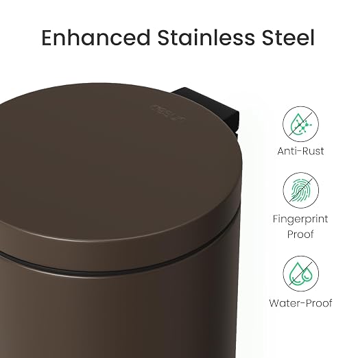 Cesun 1.2 Gallons Small Brown Trash Can, Bathroom Garbage Can with Lid and Foot Pedal, Mini Round Wastebasket for Bathroom, Bedroom, Office, 4.5 Liters / 1.2 Gallons, Brown - Image 3