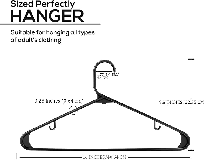Utopia Home Plastic Hangers 200 Pack - Space Saving Clothes Hanger - Durable & Strong Closet Organizers and Storage with Built-in Strap Hooks - Essential for Shirts, Pants, Skirts & Coats (Black) - Image 2