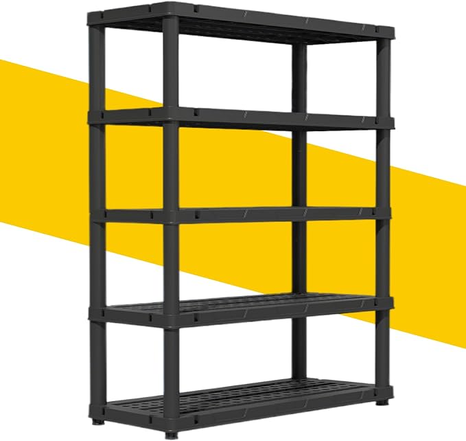 72”H Plastic Garage Storage Shelves,5-Tier Heavy Duty Plastic Shelving,700LBS Plastic Shelving Units Free Standing,for Home,Garage,Basement, Laundry,Black,16.93" Dx35.43 Wx72.44 H by Unknown