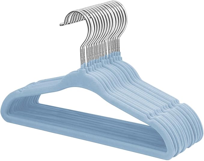ManGotree Kids Velvet Clothes Hangers, Baby Childrens Hangers for Clothes Space Saving Non-Slip 15Pack (Blue) by ManGotree