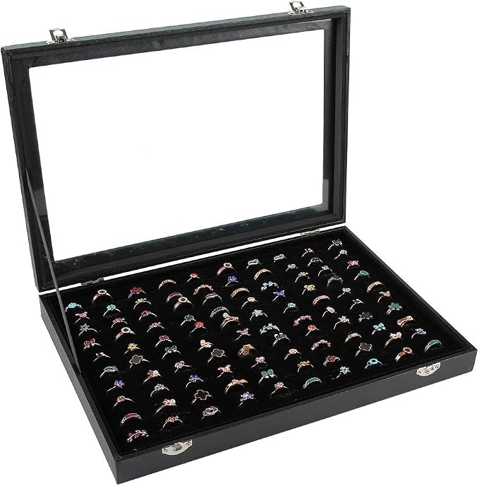 Siveit Ring Display Case Organizer Box with Transparent Lid, Ring Holder Showcase For Store Display Jewelry Show Home, Ring Organizer For Jewelry Rings, Studs Earrings (100 Slot, Black) by Siveit