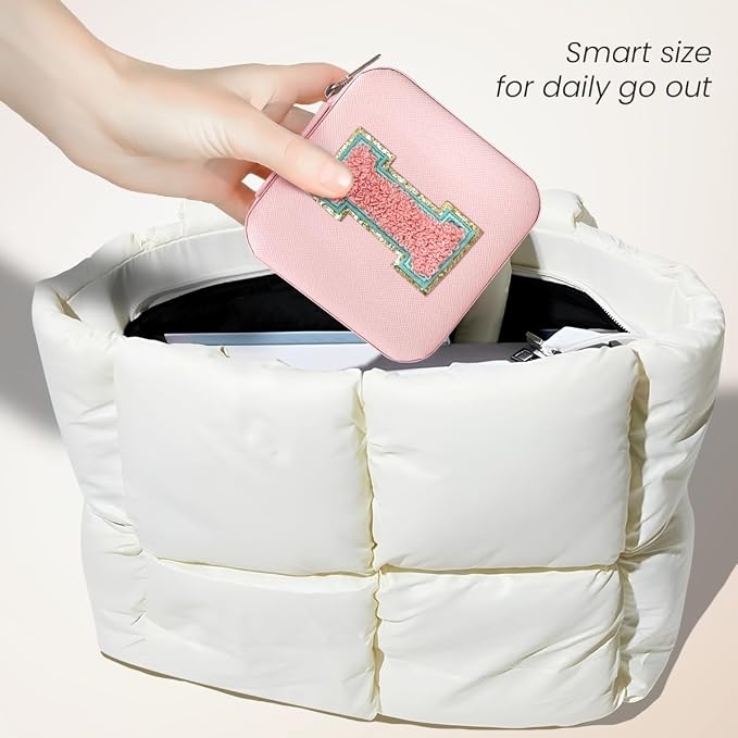 SANDJEST Personalized Jewelry Box, Pink Travel Jewelry Box with Initial I, Small Monogrammed Jewelry Case Organizer for Girls Women Teen Kids, Mini Travel Essentials Gifts for Birthday Christmas - Image 5