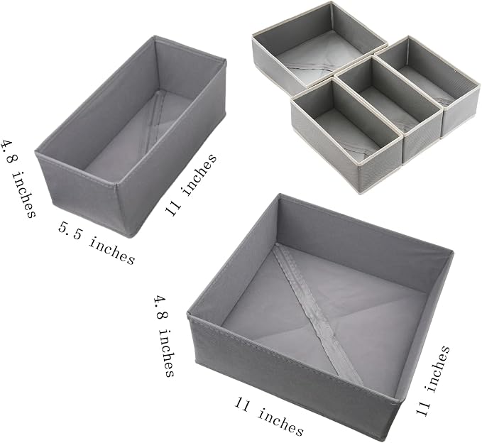Bructhun Drawer Organizer Set of 4 Light Grey - Fabric Storage Bins for Clothes, Underwear, Socks & Bras - 11" Dresser Dividers for Bedroom Closet - Image 7