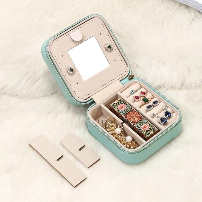TRODANCE Jewelry Case with Mirror, Small Travel Jewelry Organizer, Portable Jewelry Box Mini Organizer Display Storage Box For Rings Earrings Necklaces (4Color - 4packs) - Image 4