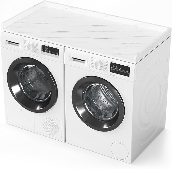 SpaceAid Washer Dryer Countertop, Laundry Wood Shelf Topper with Edge, 54" Width x 27.5" Depth Cover Guard Organizer for Washer and Dryer Laundry Hamper Counter Storage Organization (White Marble) by SpaceAid